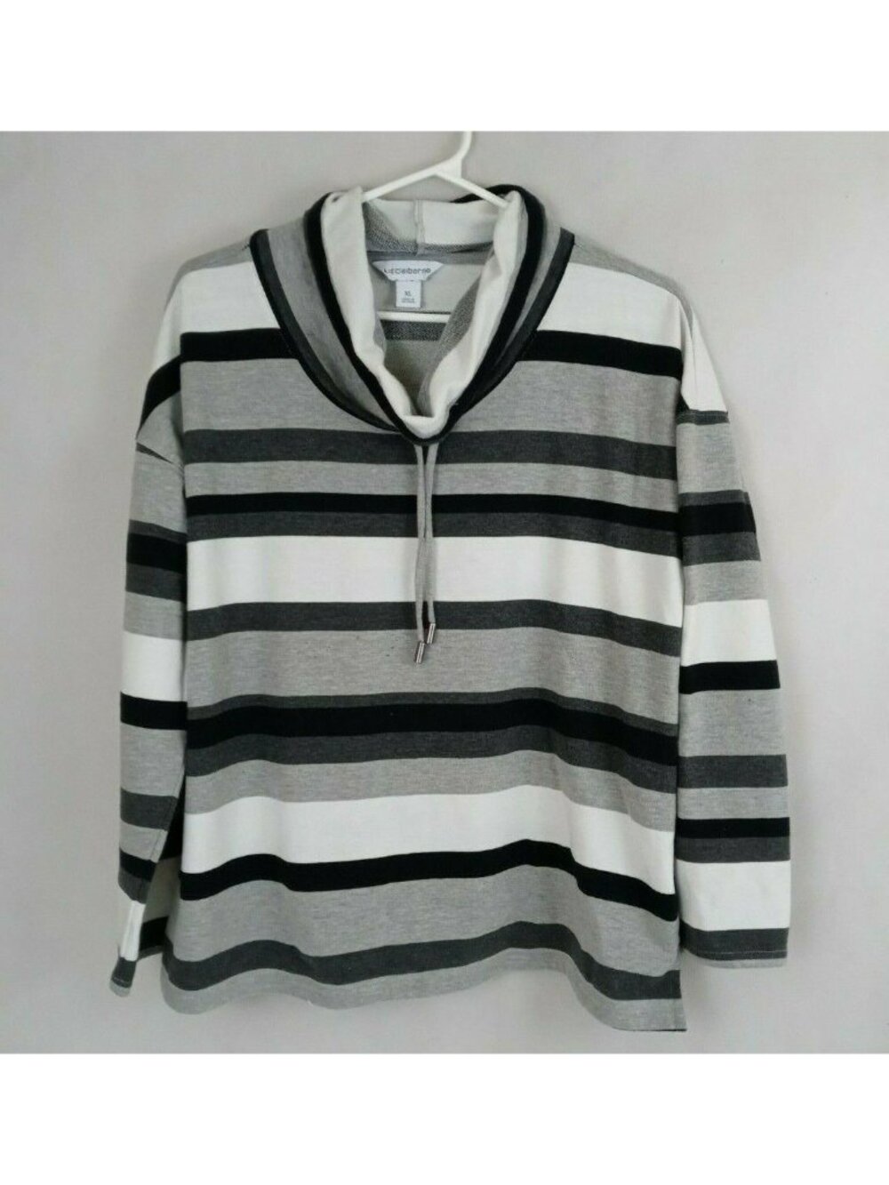 Liz Claiborne Women's Black, Gray, & White Striped Turtleneck Hoodie Size XL